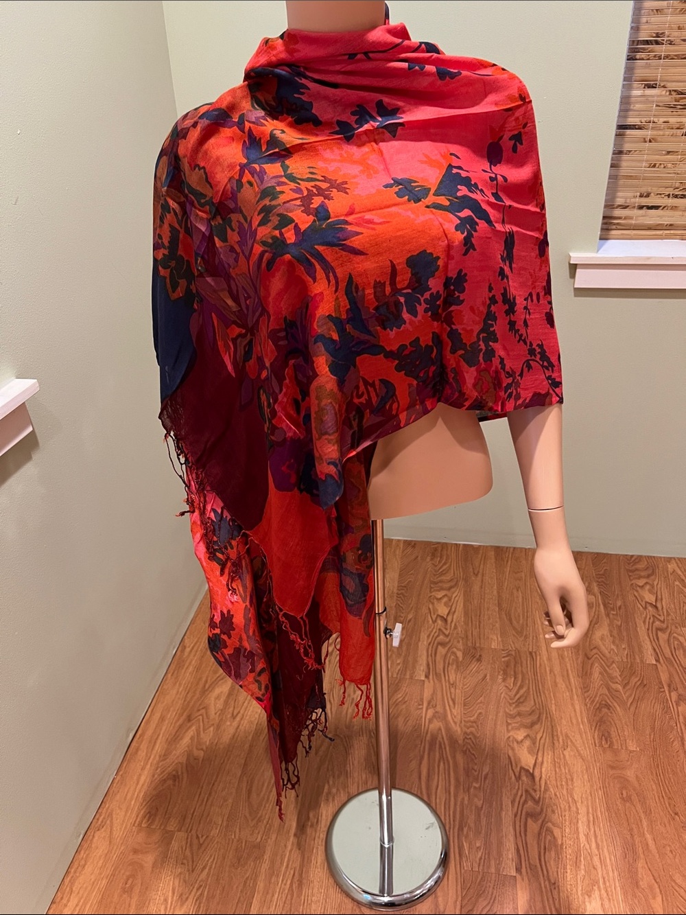 Raj Rayon Scarf in red burgundy black navy floral print